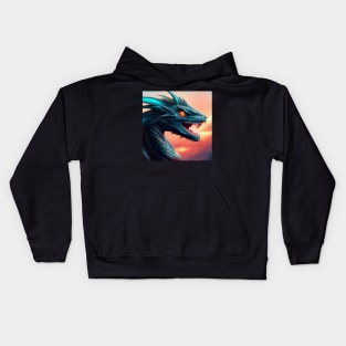 Blue Topaz Dragon with Fiery Red Eyes Kids Hoodie